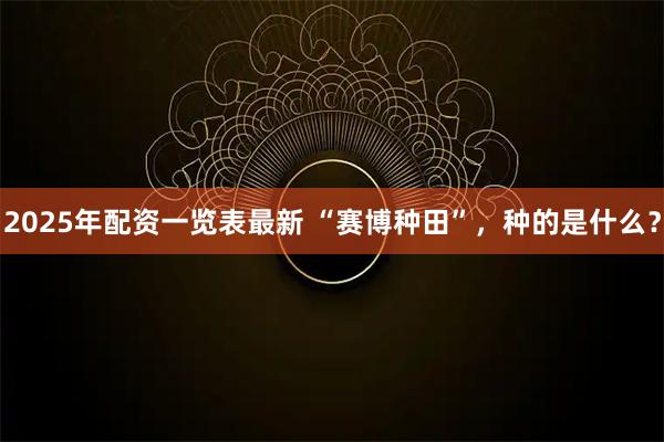 2025年配资一览表最新 “赛博种田”，种的是什么？